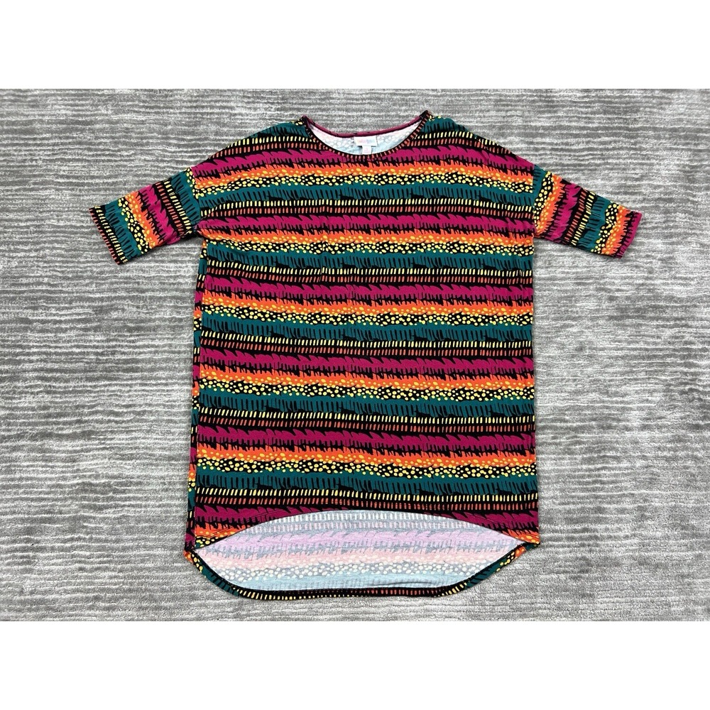 LuLaRoe Tunic Womens S Multicolor Irma Striped Short Sleeve High Low Tribal Top